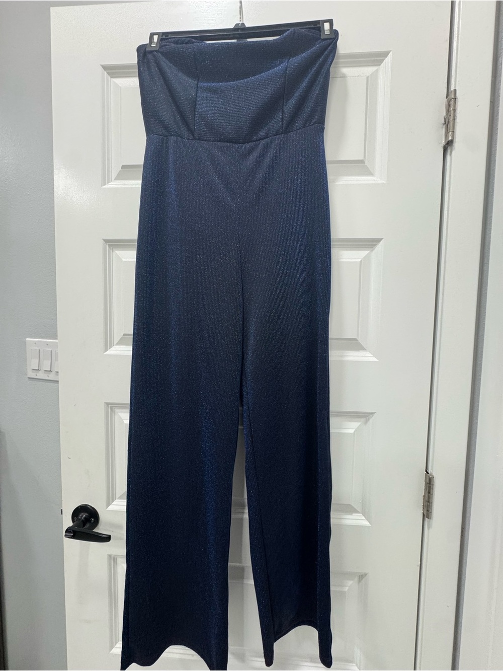 Strapless Sparkle Navy Wide-Leg Jumpsuit